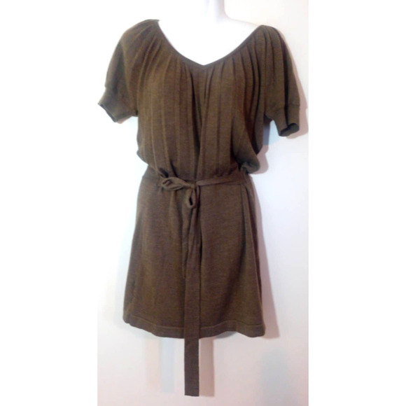 LOFT Dresses & Skirts - The LOFT Women Sz XS Taupe Brown Short Sleeve Knit Dress Wool Blend Sash Pleat